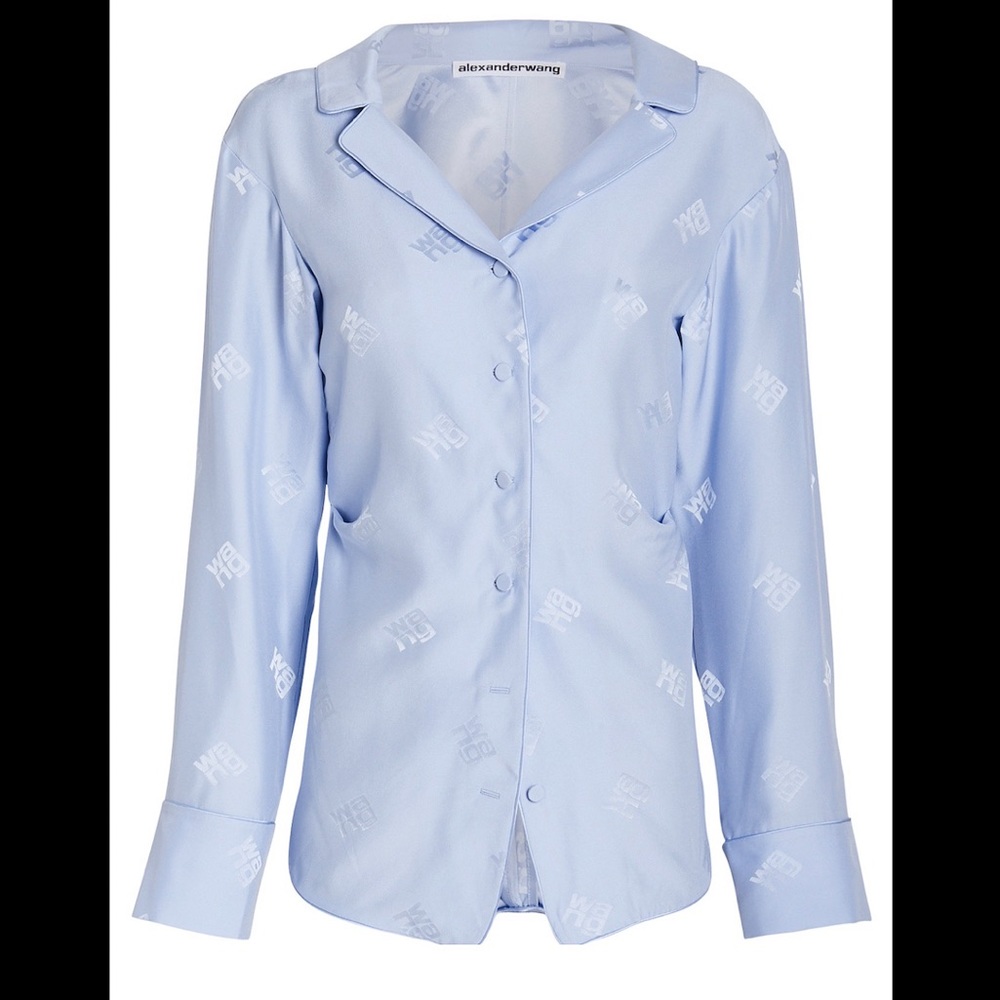 Alexander Wang “Draped Jacquard Silk Logo Pajama Shirt”